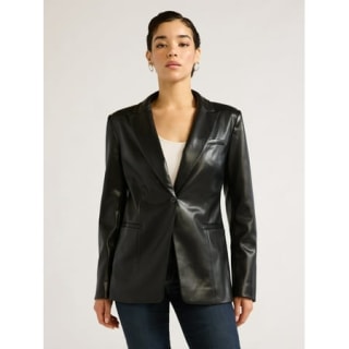 Faux Leather Single Breasted Blazer