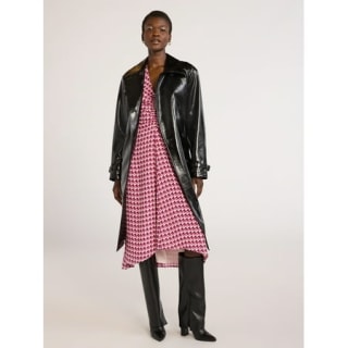 Crinkle Faux Patent Leather Double Breasted Trench Coat