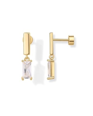 Dangle Baguette CZ Flat Back Earring