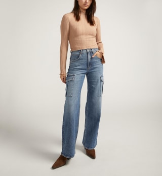 Mid-Rise Wide Leg Cargo Jeans