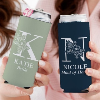 Floral Bridesmaid Personalized Slim Can Cooler