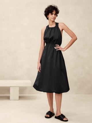 Bubble-Hem Taffeta Midi Dress