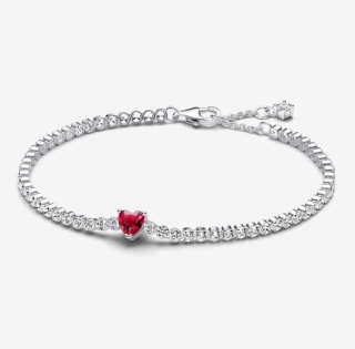 Red Sparkling Heart Tennis Bracelet