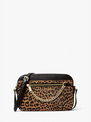 Jet Set Large Leopard-Print Calf Hair Crossbody Bag