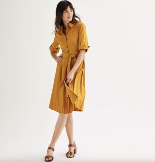 Rolled Sleeve Pleated Shirtdress