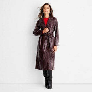 Burgundy Faux Croc Trench Coat