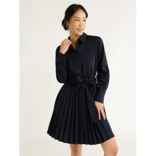 Pleated Mini Shirt Dress
