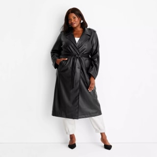 Black Faux Leather Trench Coat