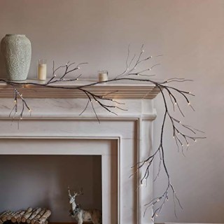 Hairui 6-Foot Lighted Garland Snow Flocked 48 LED Battery Operated Pre-lit Twig Vine