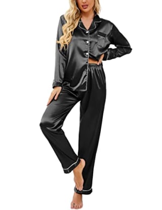 Classic Button-Down Long Satin Silk Pajama Set