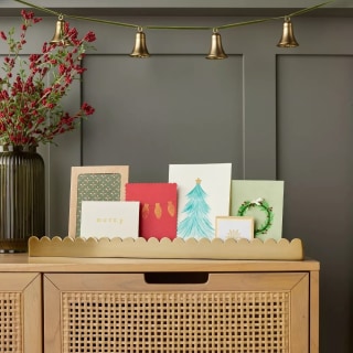 Scalloped Antique Brass Christmas Card Holder