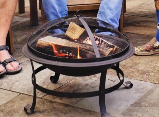 Wood burning fire pit outside