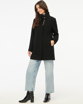 Wool-blend button-neck city coat