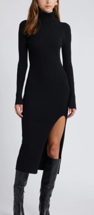 Rib Long Sleeve Turtleneck Sweater Dress