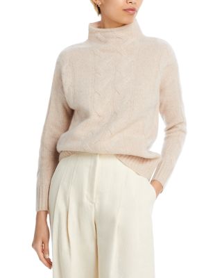 Mock Neck Cable Cashmere Sweater
