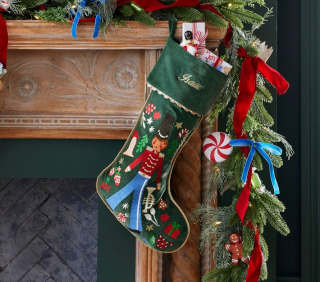 Nutcracker Embroidered Velvet Christmas Stocking
