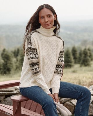 Recycled-Cashmere Cabled Fair Isle Turtleneck