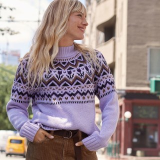 Women's Cozy Lofty Fair Isle Yoke Mock Neck Sweater