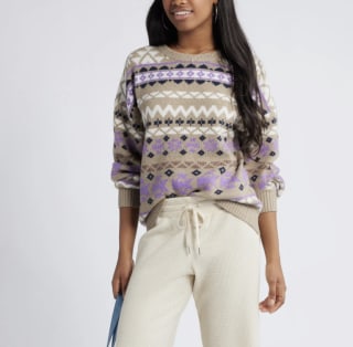 Oversized fair isle crewneck sweater