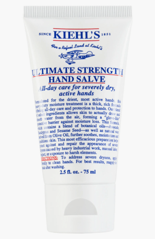 Bottle of Kiehl's hand ointment on white background