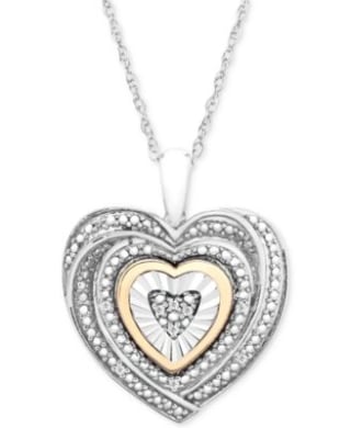 Macy's Diamond Accent Two Tone Heart Pendant Necklace