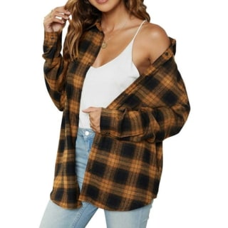 Oversized Plaid Flannel Long Sleeve Button Down Shirt