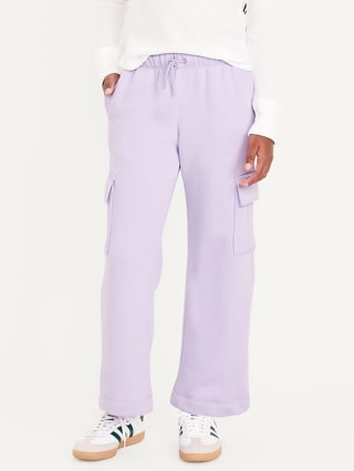 High-Waisted Wide-Leg Fleece Cargo Pants