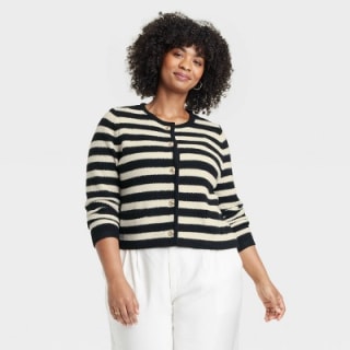 Ribbed Cuff Button-Front Cardigan