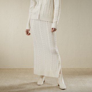 Lilysilk Cable Knit Wool Maxi Skirt