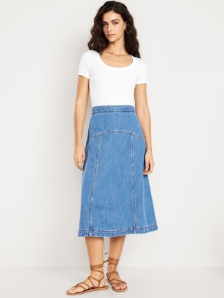 High-Waisted Jean Midi Skirt