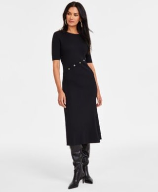 Women's Asymmetrical Snap-Detail Ribbed Sweater Dress
