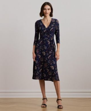 Women's Floral Surplice Stretch Jersey Dress