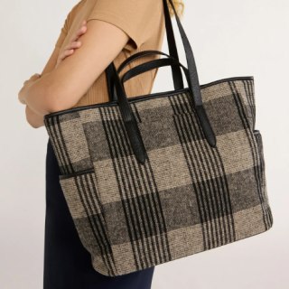 Plaid Double Handle Large Tote Bag