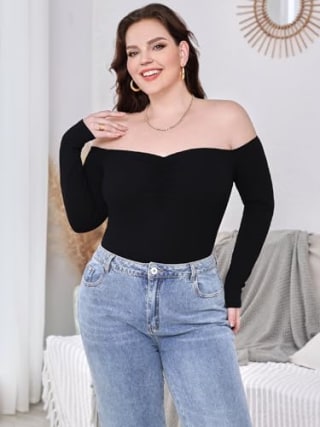 Women's Plus Size Off The Shoulder Long Sleeve Bodysuit