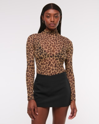 Long-Sleeve Mesh Mockneck Top