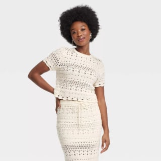 Openwork Crewneck Pullover Sweater
