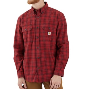 Loose Fit Midweight Chambray Long-Sleeve Plaid Shirt