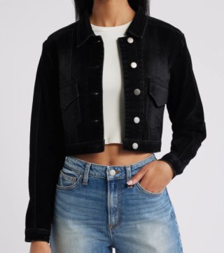 Crop Flocked Denim Jacket