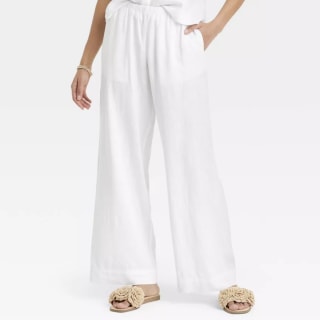 Mid-Rise Wide Leg Linen Pull-On Pants