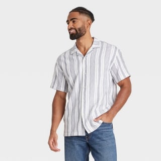 Men's Short Sleeve Slub Camp Button-Down Shirt