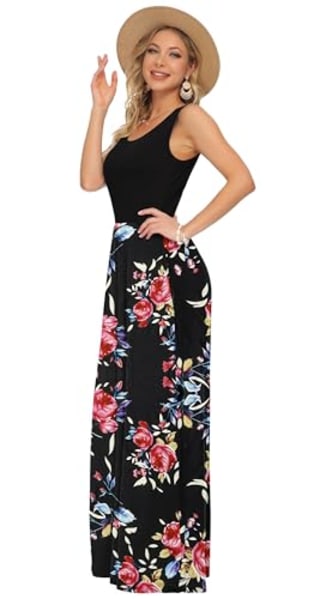Summer Sleeveless Loose Maxi Print Floral Pleated Dress 