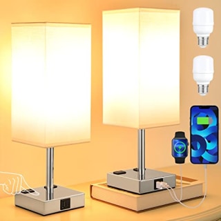 Touch Nightstand Lamp with Charge Ports (Set of 2)
