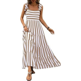 PrettyGarden Striped Sleeveless Maxi Dress