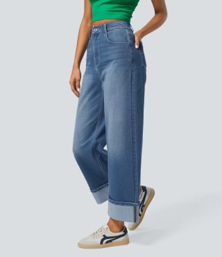 High Waisted Stretchy Knit Casual Jeans