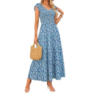 PrettyGarden Summer Cap Sleeve Smocked Maxi Dress