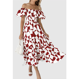 PrettyGarden Off the Shoulder Puff Sleeve Midi Dress