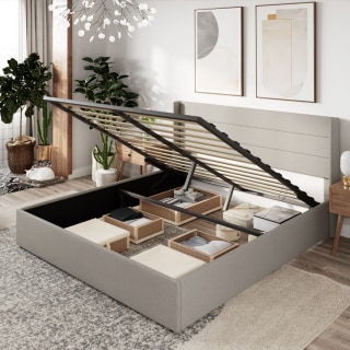 Braya Hydraulic Lift Up Storage Upholstered Platform Bed