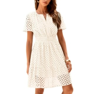 Prettygarden Short Sleeve V-Neck Lace Dress