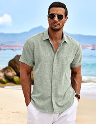 Men's Casual Button Up Linen Shirt