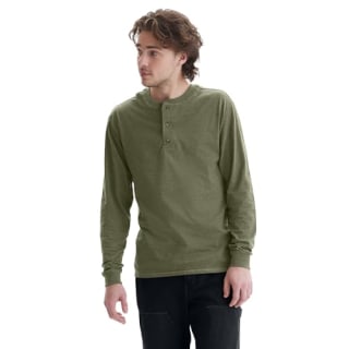 Hanes Beefy-T Long-Sleeve Three-Button Henley Shirt